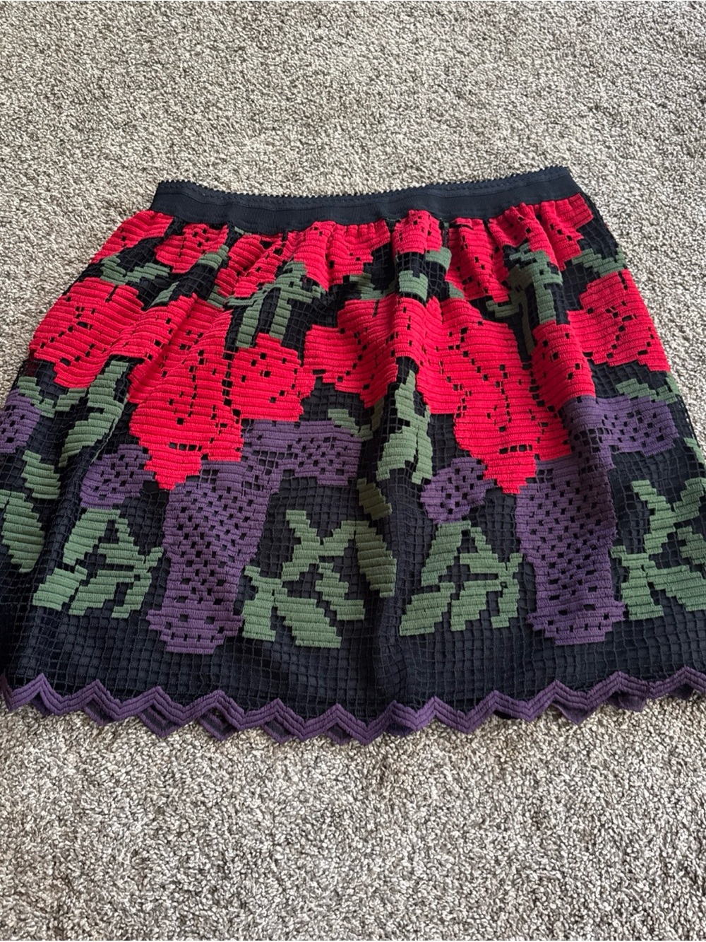 Anna Sui Floral Crochet Top Skirt Womens Medium Back Zipper EUC